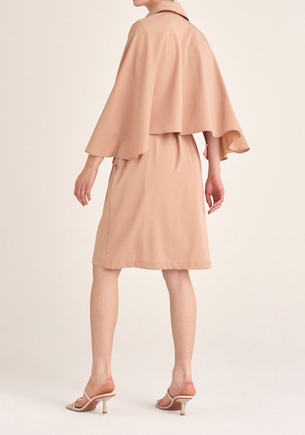 Paisie Cape Sleeve Trench Coat in Tan Back